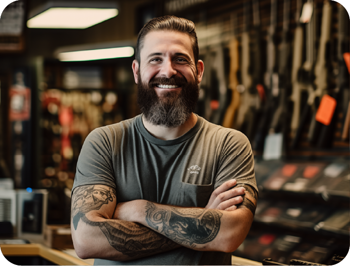 Man smiling in gun store